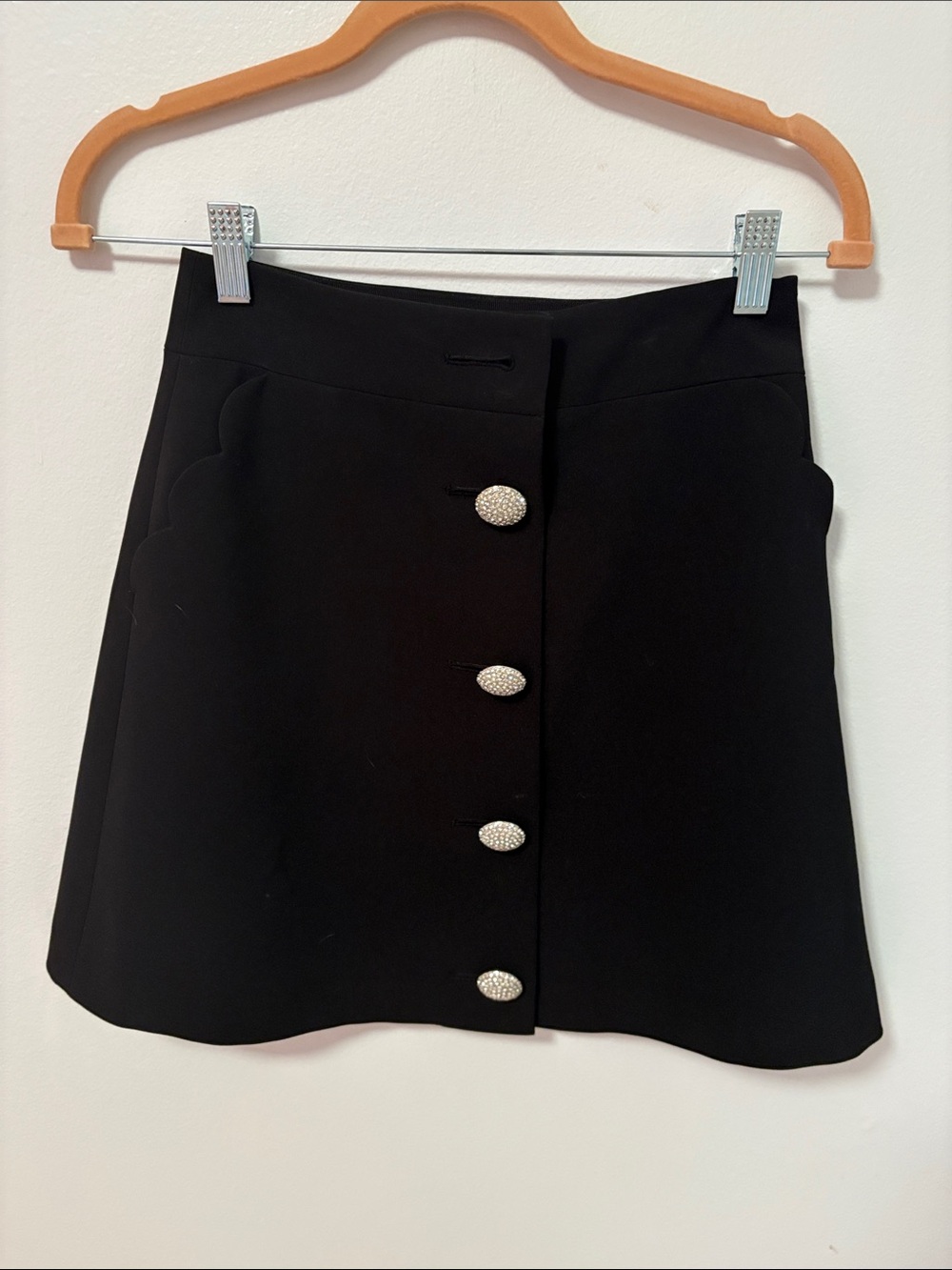 Kate Spade Black Mini Skirt with sparkly Diamond Style Buttons